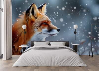 Fox reveling in winters snowfall Wall mural