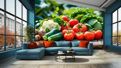 Fresh and Sustainable Organic Vegetable Showcase Celebrating Healthy Living Wall mural