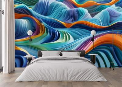 Futuristic Abstract Background Featuring Colorful Wavy Patterns and Graphic Shapes in a Vibrant Blue Cyber Design Wall mural