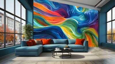 Futuristic Abstract Background Featuring Colorful Wavy Patterns and Graphic Shapes in a Vibrant Blue Cyber Design Wall mural