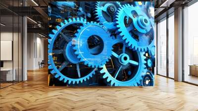 Futuristic Abstract Blue Gear and Technology Background Wall mural