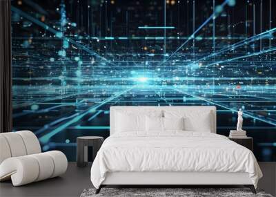 Futuristic Abstract Technology Lines Representing Intelligent Communication and Generative AI Networks Wall mural