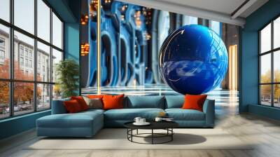 Futuristic digital blue spherical sculpture design for an eye-catching poster background Wall mural