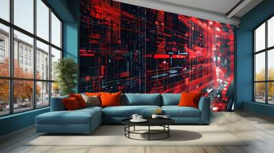 Futuristic digital landscape with vibrant red and black hues showcasing the essence of generative AI technology Wall mural