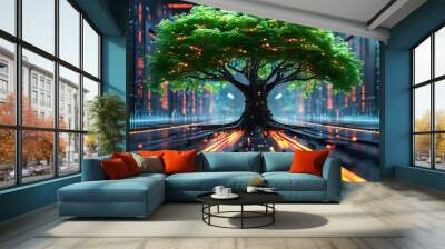 Futuristic Digital Tree of Circuits with an Abstract Modern Design Wall mural