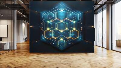 Futuristic geometric composition showcasing hexagonal patterns enhanced by dynamic light effects Wall mural