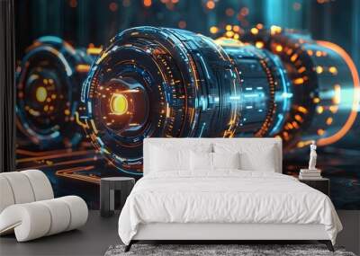 Futuristic technology engine featuring glowing circuits and holographic elements for cutting-edge innovation and high-tech concept visuals Wall mural