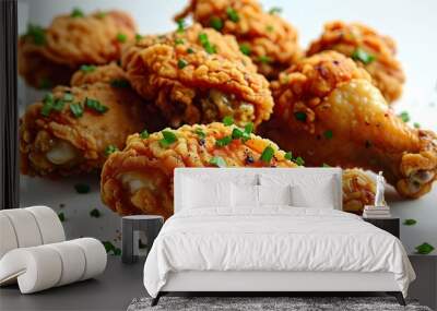 Glistening Fried Chicken Wing on Pristine White Background Wall mural