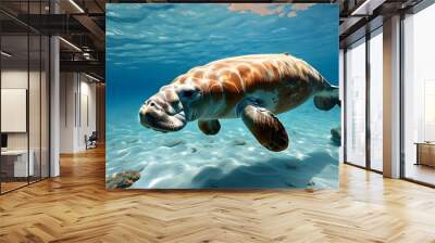 Graceful manatee gliding through crystal clear ocean waters Wall mural