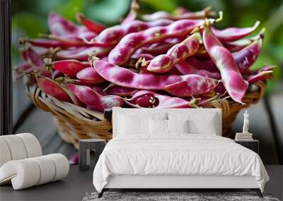 Harvested beans in a rustic basket showcasing natures bounty Wall mural