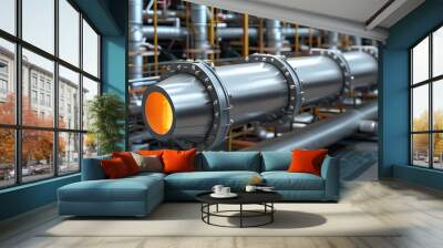 High-tech industrial metal heat exchanger for liquid heating in an oil refinery petrochemical plant with advanced power equipment backdrop Wall mural