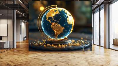 Holographic Globe with Golden Pin in Stunning 3D Style Wall mural