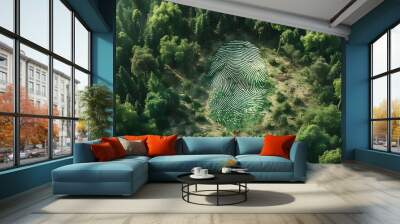 Human Fingerprint Amidst Green Forest: Aerial Perspective on Deforestation and Impact on Natures Biodiversity Wall mural