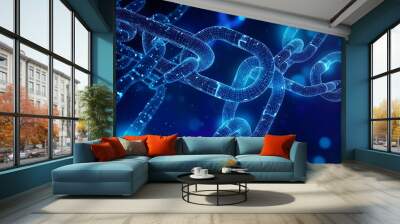 Illuminated digital chain representing technology and connectivity in a futuristic landscape Wall mural