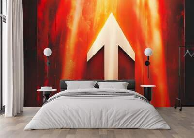 Illuminated upward arrow in warm hues of red and orange creating an abstract visual experience Wall mural