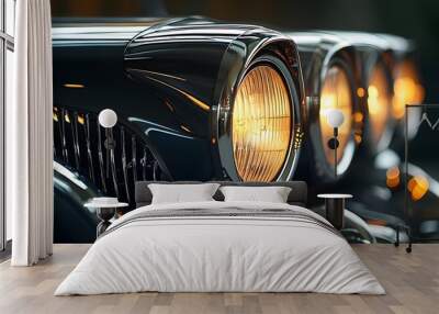 Illuminating details of sleek car headlights showcasing modern design and craftsmanship Wall mural