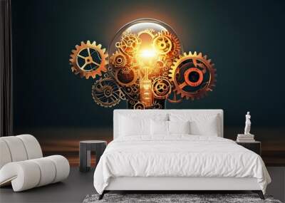 Illuminating Innovation: A Lightbulb Filled with Intricate Gears Representing Creativity and Ingenious Problem-Solving Wall mural