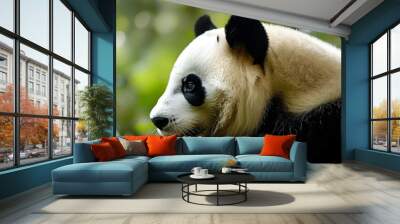 Intimate portrait of a Giant Panda nestled in a lush forest setting Wall mural