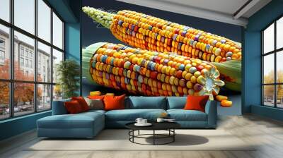 Intricate 3D rendering showcasing the back of sweet corn with vibrant textures and lifelike details Wall mural