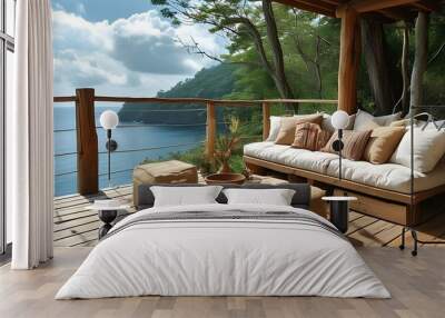 Inviting outdoor deck with cozy seating for relaxation and enjoyment Wall mural