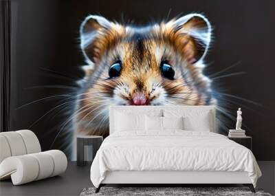 Joyful hamster emoji with sparkling eyes and fluffy cheeks, expressing curiosity and happiness for social media sharing Wall mural