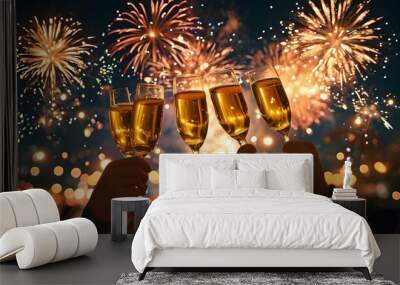 Joyous New Year Celebration with Vibrant Decorations and Festive Atmosphere Wall mural