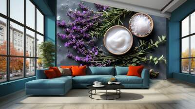 Lavender-Infused Salt Spa Retreat with Ointment Oil and Floral Accents Wall mural