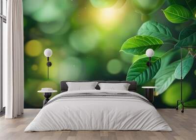 Lush green abstract foliage with soft blurred textures creating a serene natural backdrop Wall mural