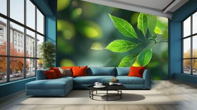 Lush green abstract foliage with soft blurred textures creating a serene natural backdrop Wall mural