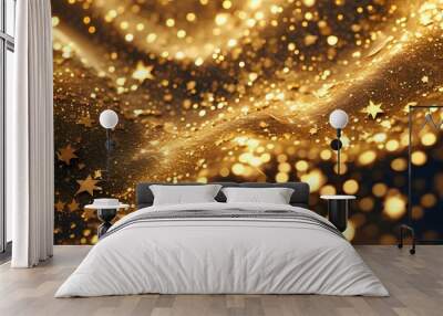 Luxurious golden glitter texture with sparkling stars for elegant and festive design backgrounds Wall mural