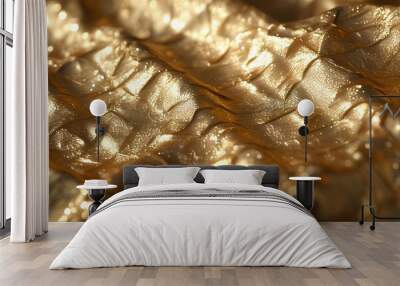 Luxurious shimmering gold foil texture adorned with intricate patterns for elegant design inspiration Wall mural