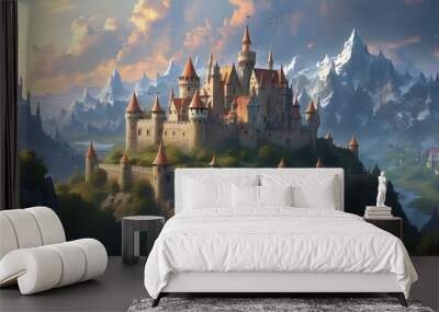 Magical Medieval Fantasy Realm with Enchanted Castles and Dreamlike Landscapes Wall mural