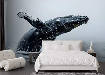 Majestic Humpback Whale Serenading the Ocean with Enchanting Melodies Against a Pristine White Background Wall mural