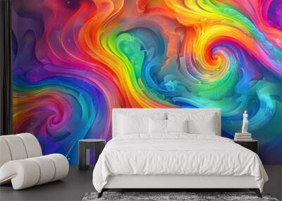 Mesmerizing abstract pattern of vibrant swirling rainbow colors for artistic inspiration and creative designs Wall mural