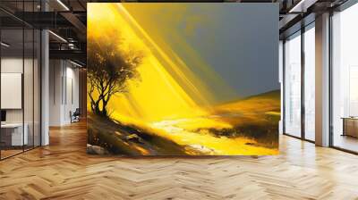 Minimalist Landscape Bathed in Beautiful Yellow Light Beams Wall mural