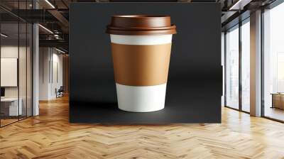 Minimalist white coffee cup with brown sleeve and lid on a clean surface Wall mural