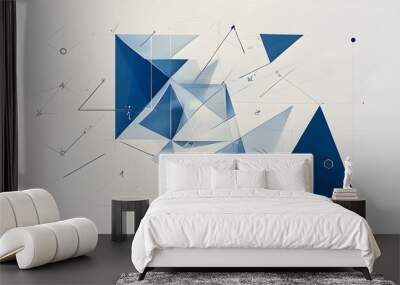 Minimalistic blue and white triangular geometric figure representing geometry and mathematics concepts in a clean design style Wall mural