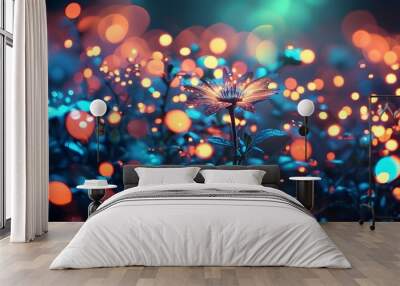 Misty Multicolored Sparkling Bokeh Background with Soft Blues and Radiant Sparkles Wall mural