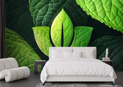 Modern abstract logo design featuring green leaf elements symbolizing nature and sustainability Wall mural