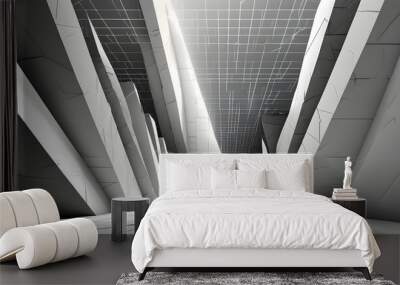 Modern geometric mesh wallpaper design featuring bright abstract triangles and light mosaic elements in a stylish gray and white background Wall mural