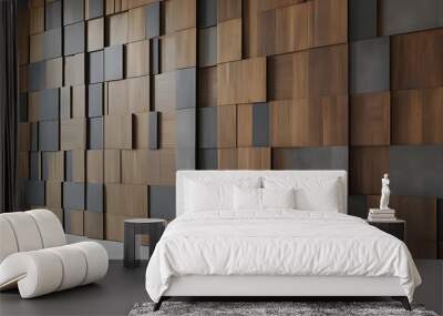 Modern geometric wooden wall paneling design in shades of brown and grey showcasing sleek minimalist aesthetics Wall mural