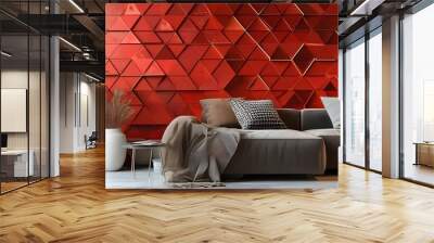 Modern Red Metallic Honeycomb Textured Background with Abstract Hexagon Patterns Wall mural