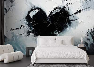 Monochrome Abstract Heart: A Dance of Lines and Shapes Wall mural