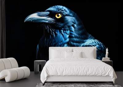 Mystical raven with a deep blue sheen against a shadowy backdrop Wall mural