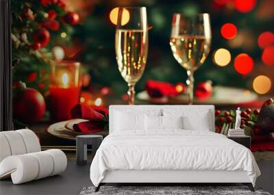 Opulent Christmas Wonderland with Vibrant Red Accents and Elegant Decorations Wall mural