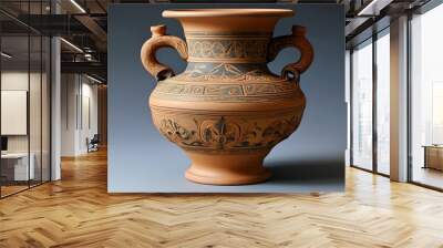 Ornate ancient Greek clay vase adorned with intricate designs and elegant handles Wall mural