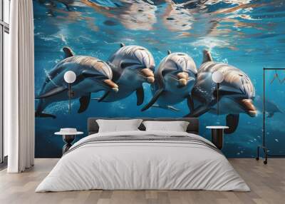 Playful dolphins exploring the vibrant waters of a protected marine reserve Wall mural