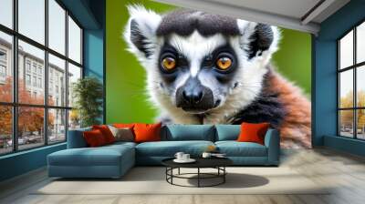 Playful lemur exploring its vibrant rainforest habitat Wall mural