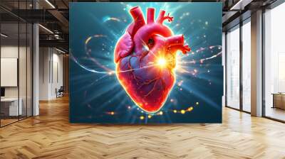 Radiant Abstract Heart Pulsing with Energy and Light Wall mural