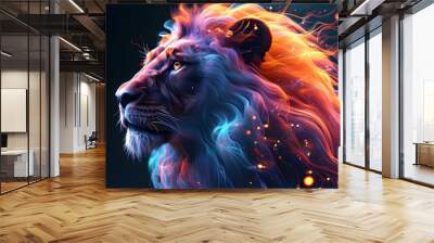 radiant lion composed of luminous particles embodying strength and majesty in contemporary artistic expression Wall mural